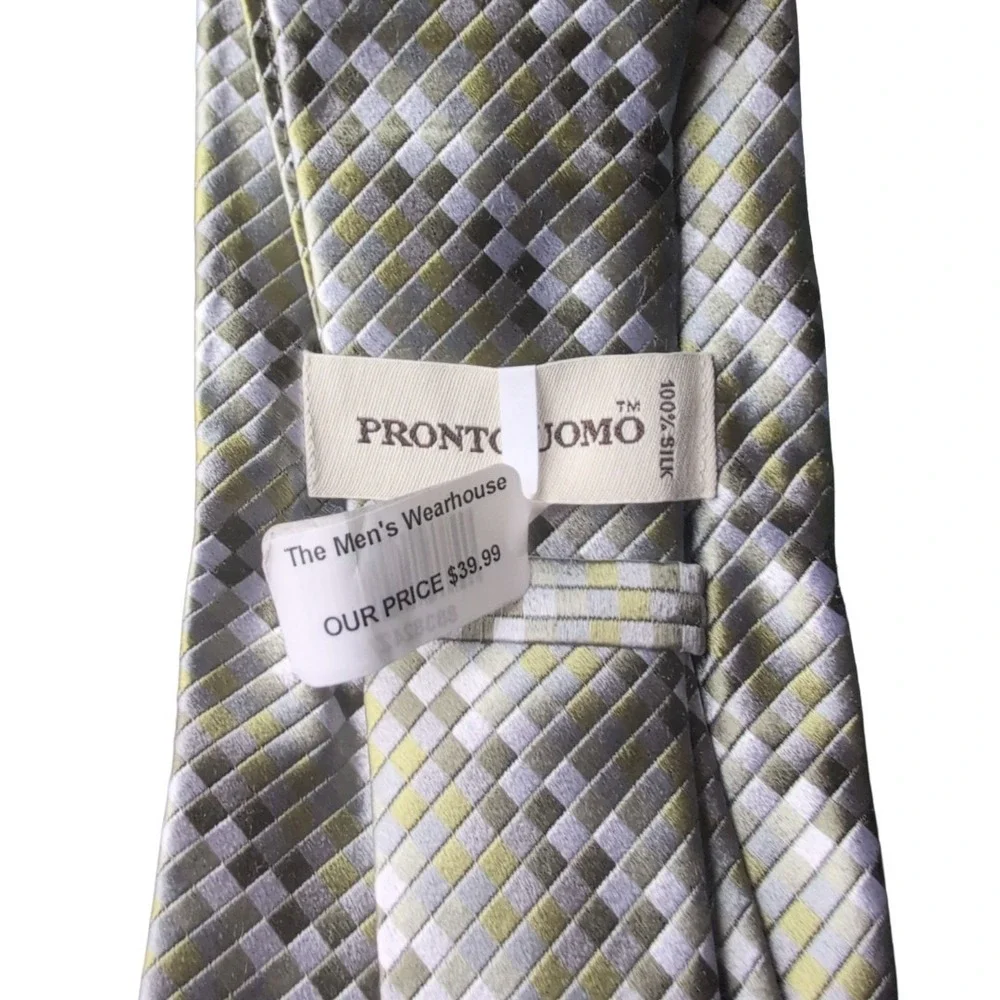 100%‎ Silk Tie Pronto Uomo Green Silver NWT Prom Wedding Homecoming Formal